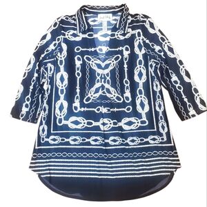 Joseph Ribkoff Black/Navy? and White Rope Pattern Blouse. 8